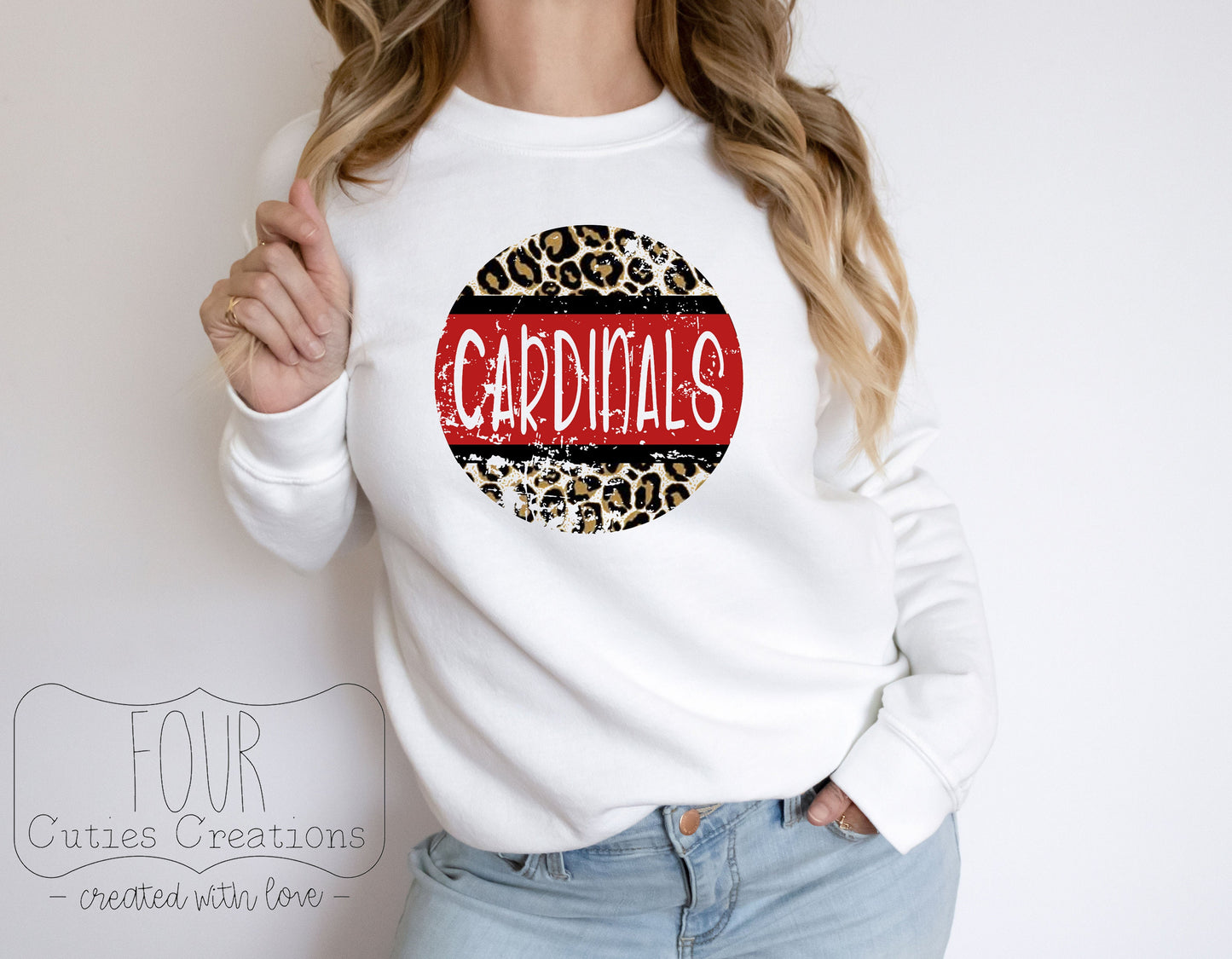 Distressed Cardinal Leopard Circle Sweatshirt or Hoodie