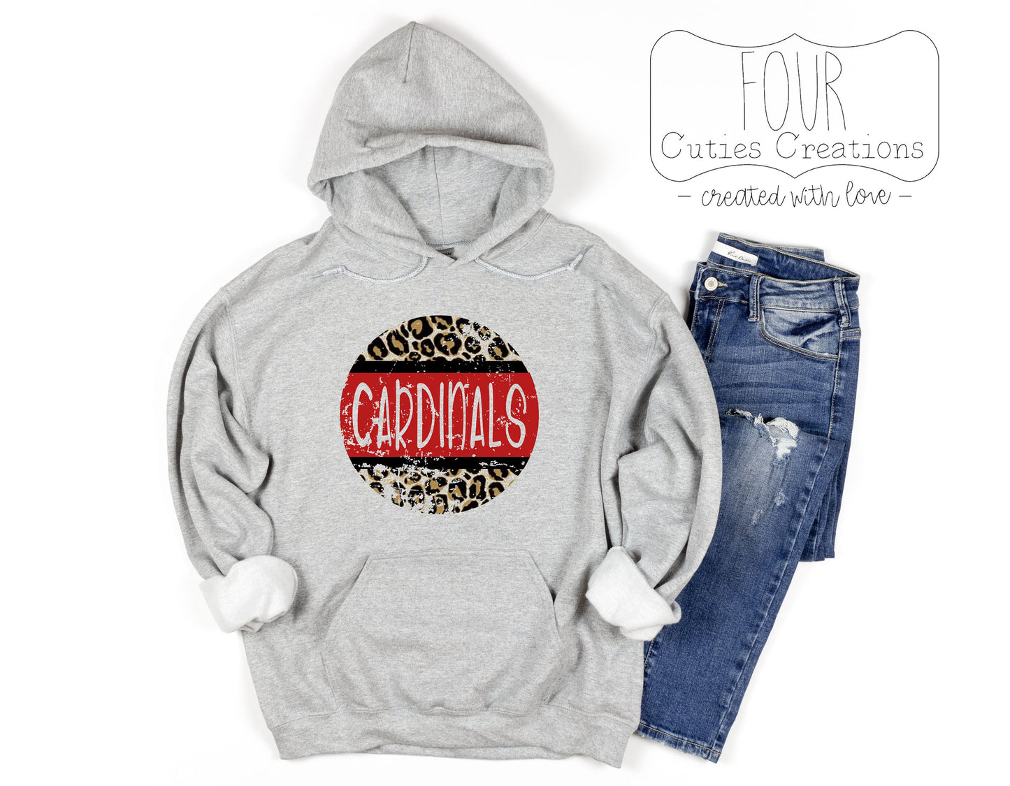 Distressed Cardinal Leopard Circle Sweatshirt or Hoodie