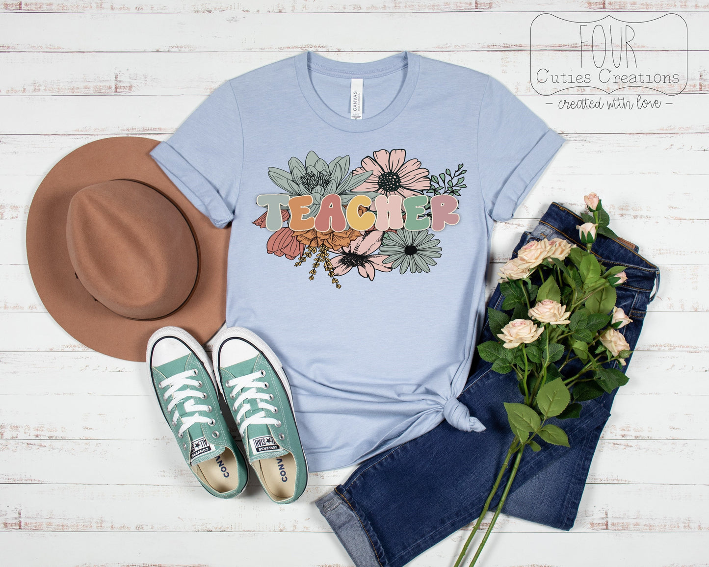 Retro Flowers Teacher Tee