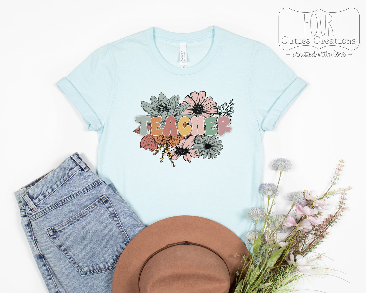 Retro Flowers Teacher Tee