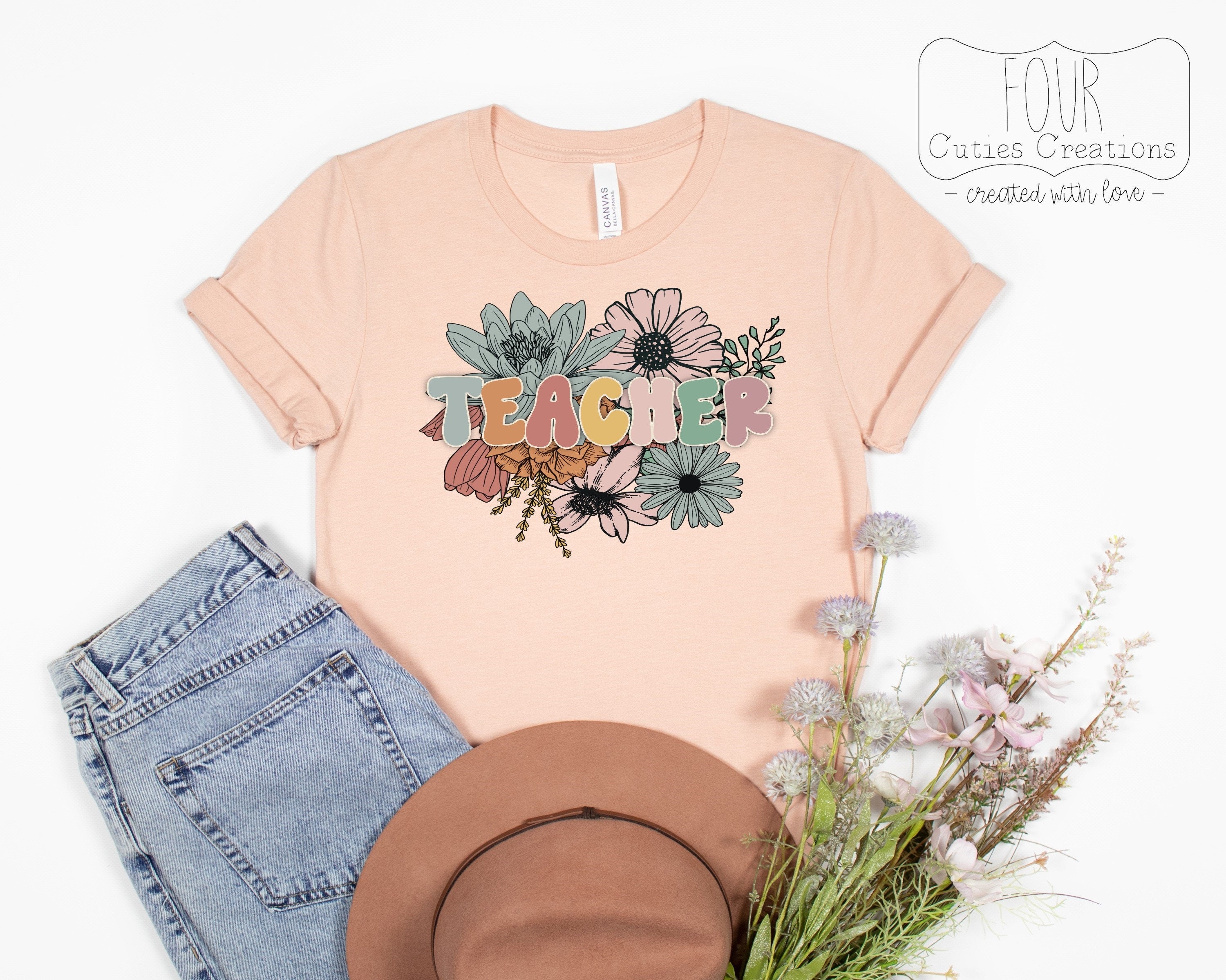 Retro Flowers Teacher Tee