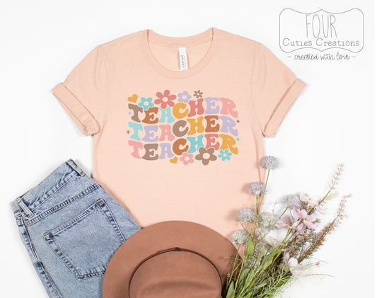Retro Flower Wavy Teacher Tee