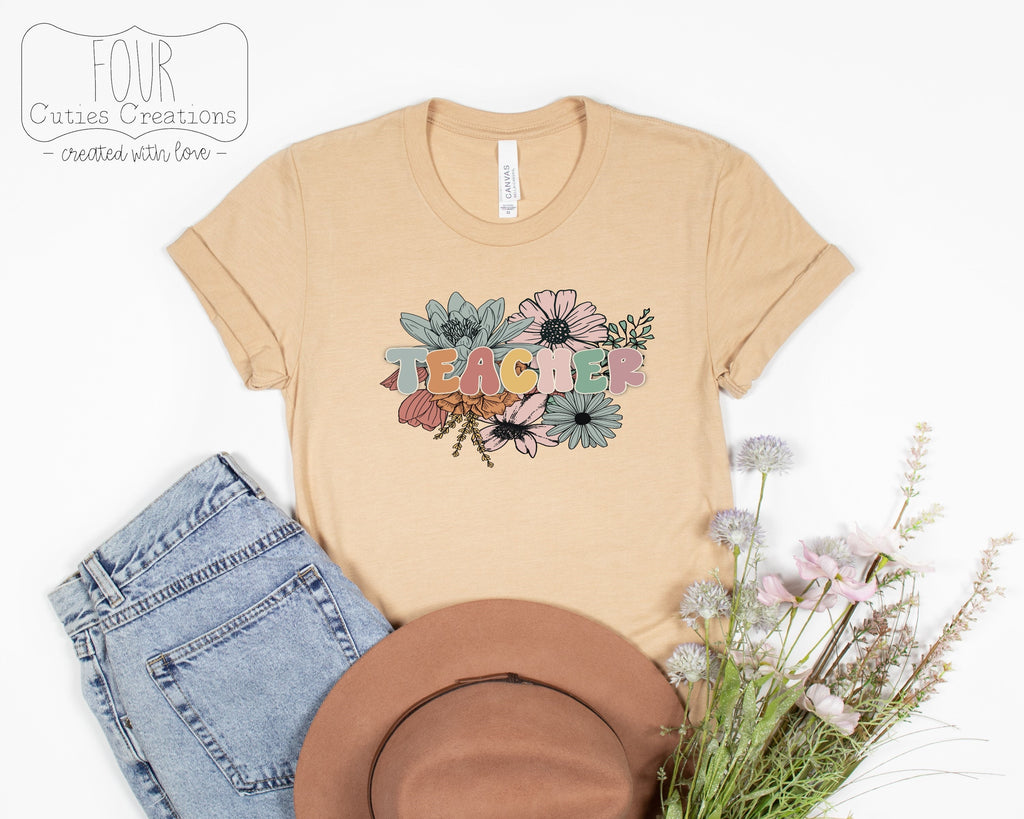 Retro Flowers Teacher Tee