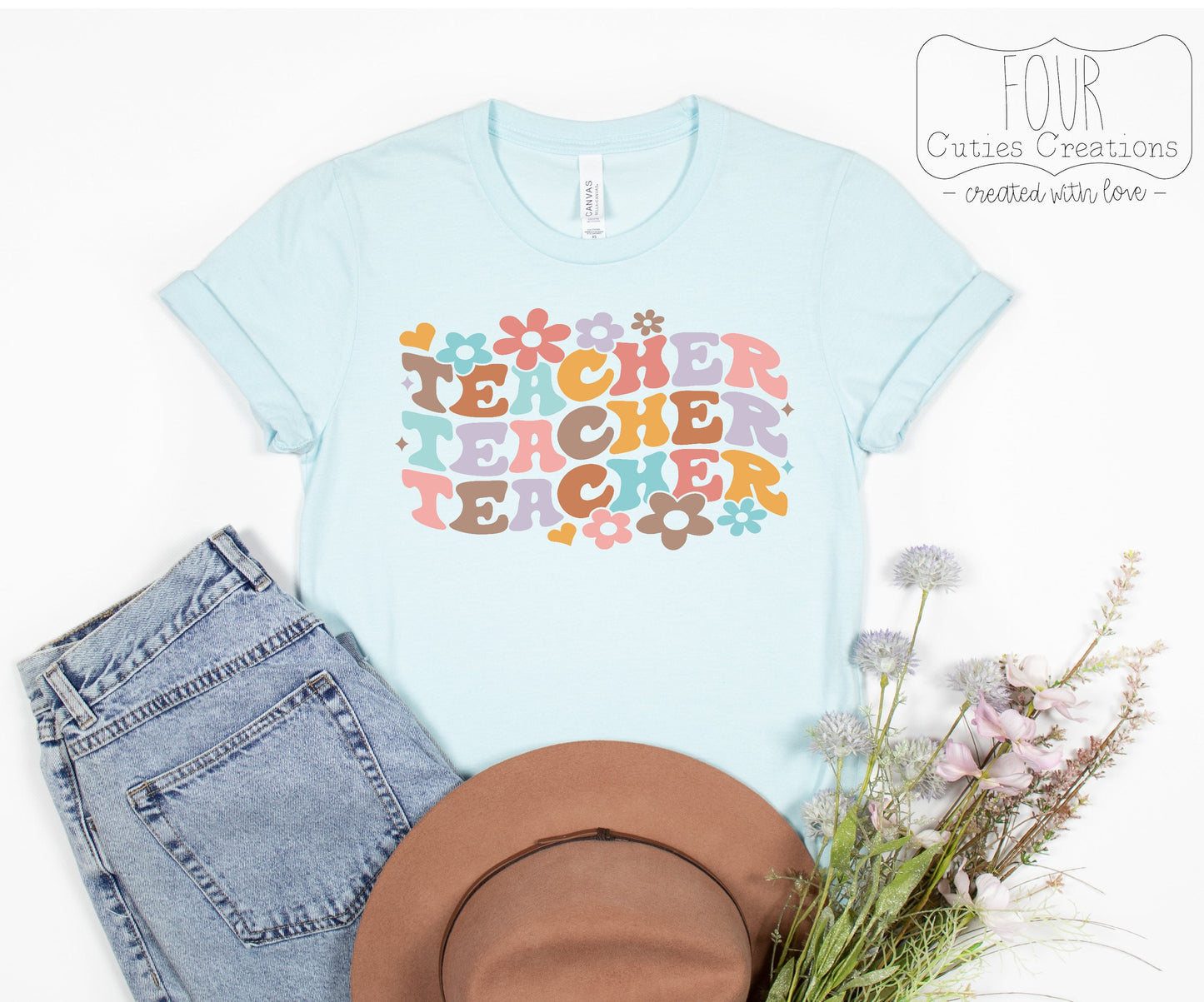 Retro Flower Wavy Teacher Tee