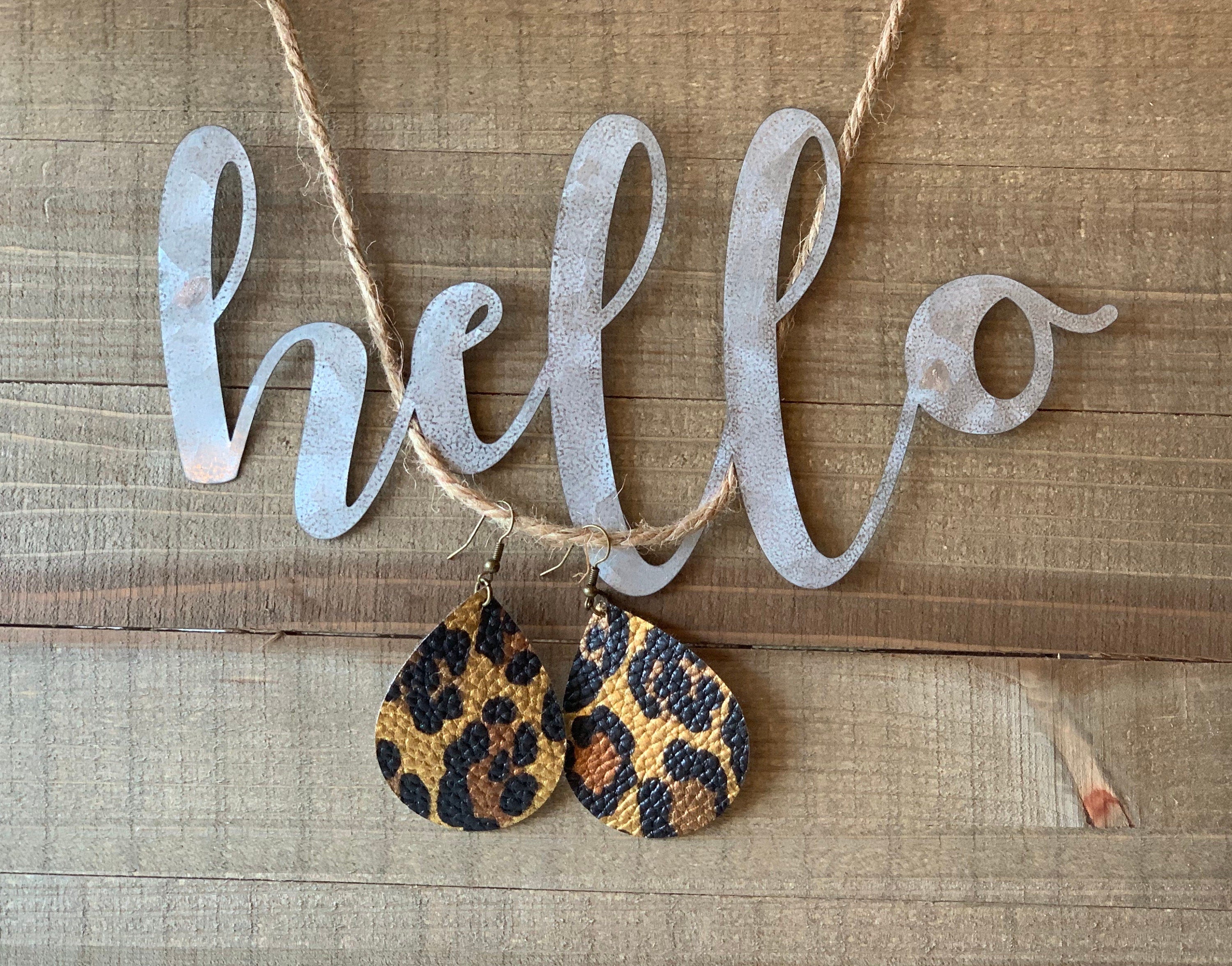 metallic leopard print faux leather earrings