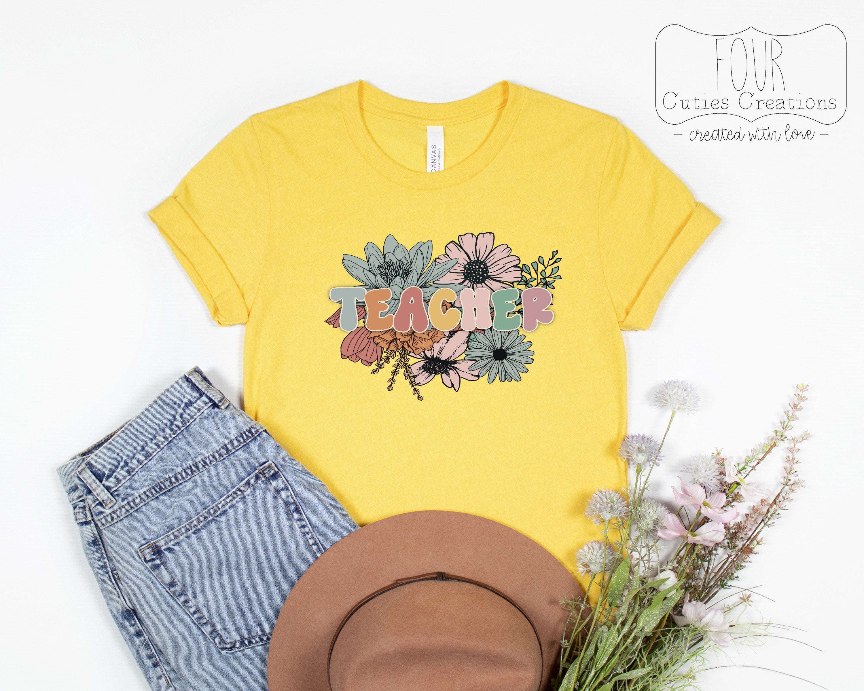 Retro Flowers Teacher Tee