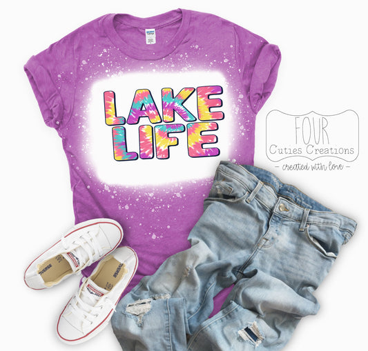 Lake Life or River Junkie Tie Dye Bleach Dye or Solid Tee