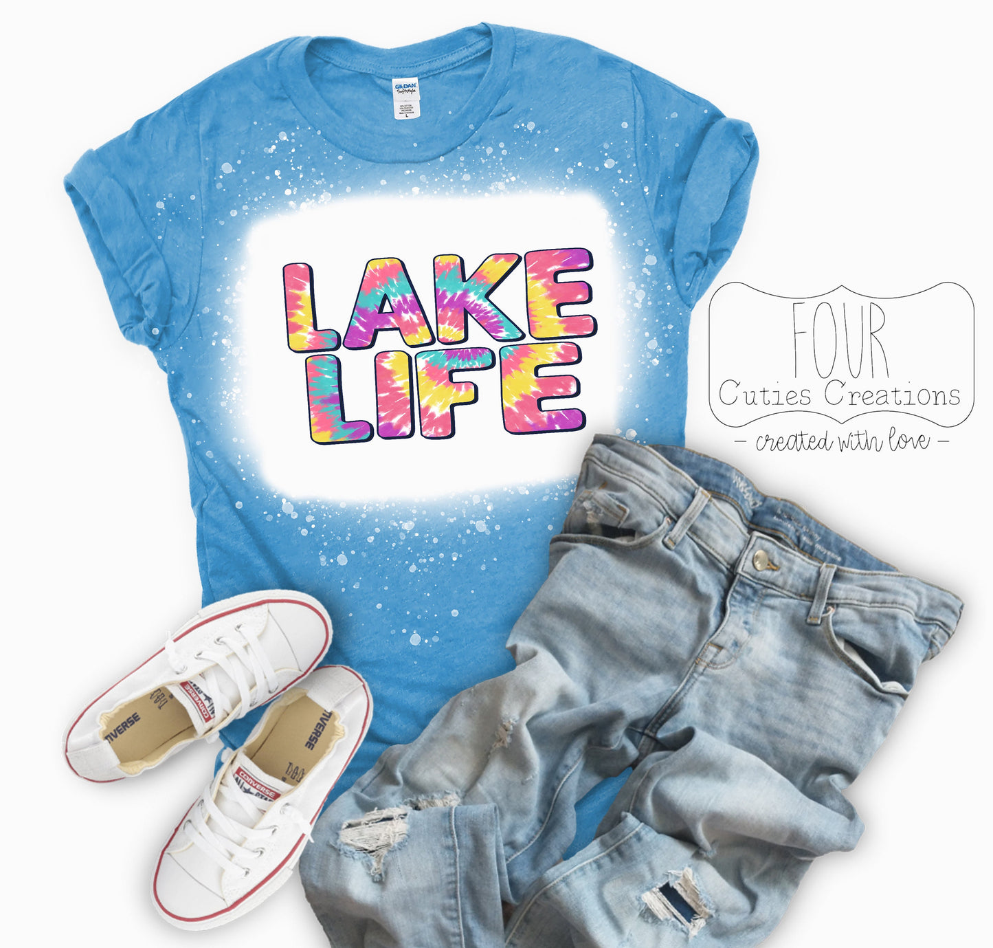 Lake Life or River Junkie Tie Dye Bleach Dye or Solid Tee