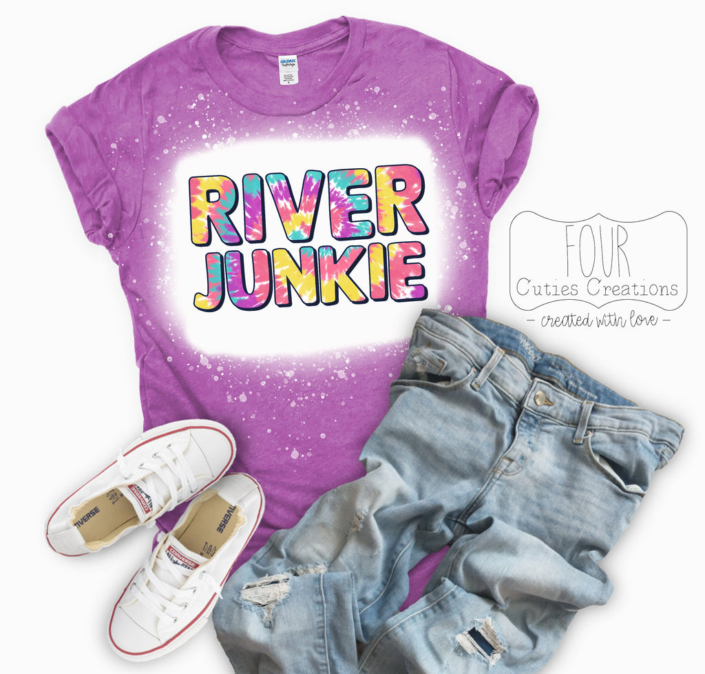 Lake Life or River Junkie Tie Dye Bleach Dye or Solid Tee