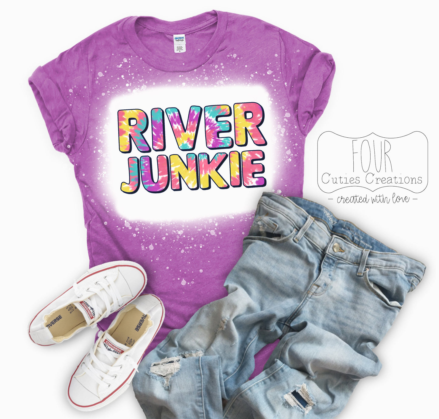 Lake Life or River Junkie Tie Dye Bleach Dye or Solid Tee