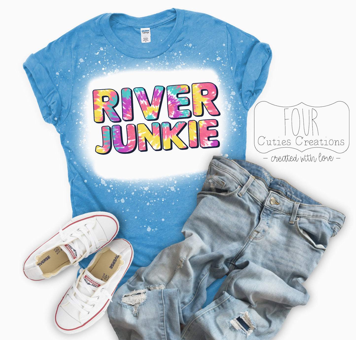 Lake Life or River Junkie Tie Dye Bleach Dye or Solid Tee