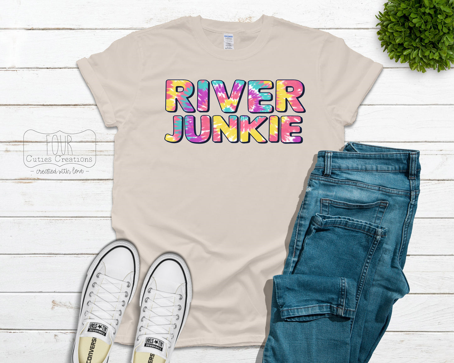 Lake Life or River Junkie Tie Dye Bleach Dye or Solid Tee