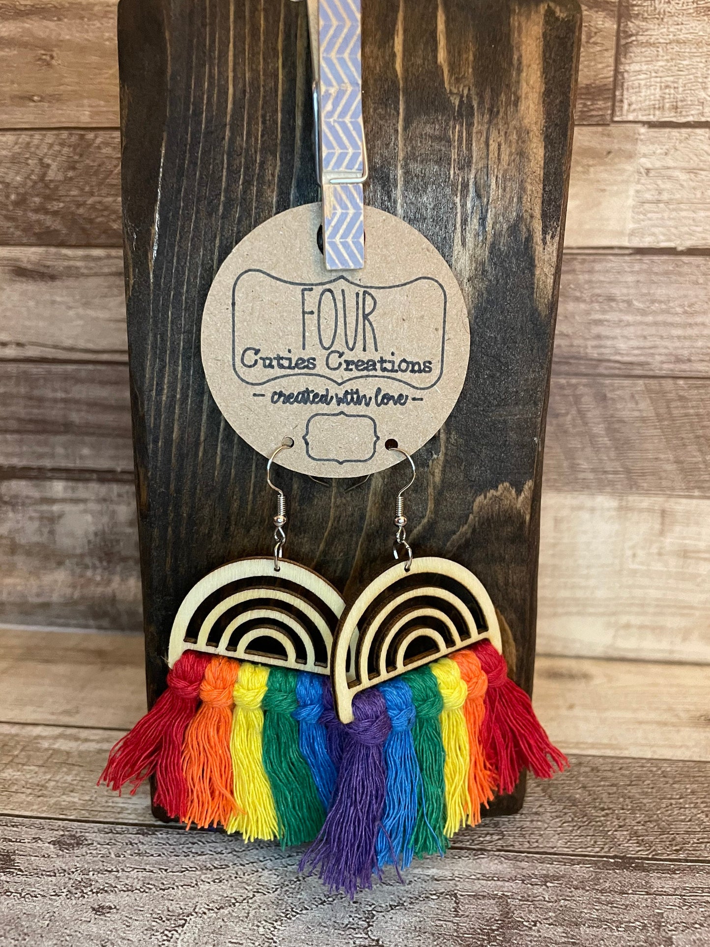 Wooden Rainbow Macrame Earrings