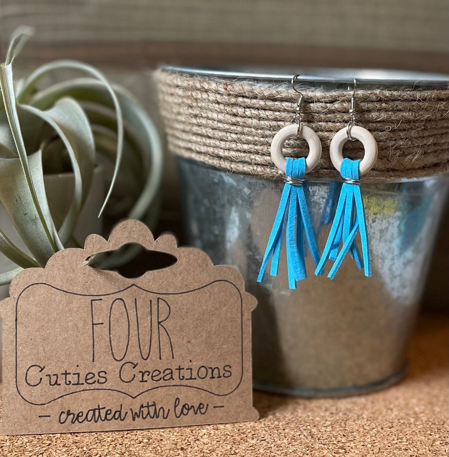 Wood & Suede Tassel Earring