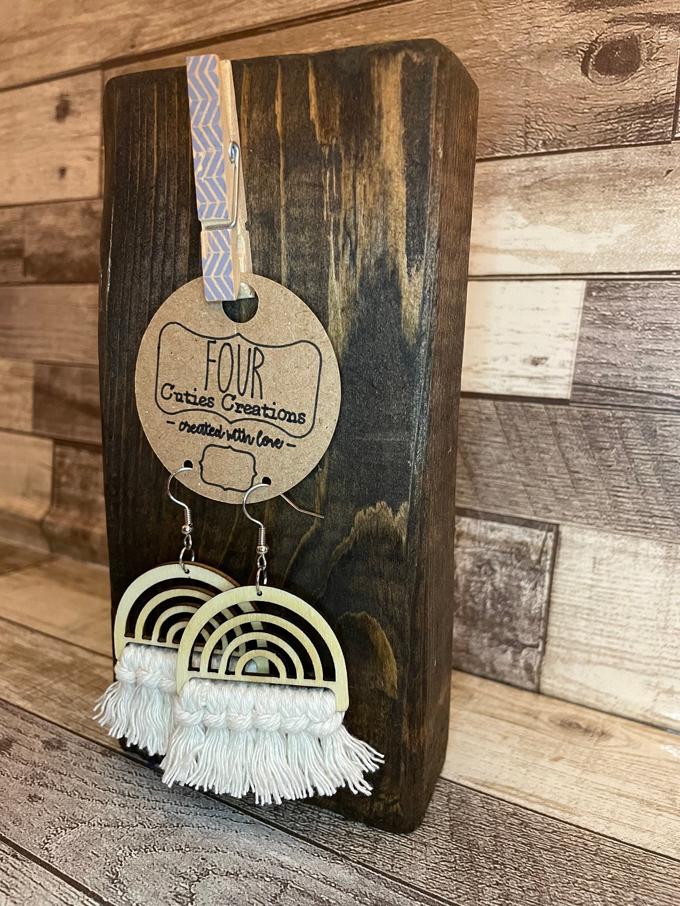 Wooden Rainbow Macrame Earrings