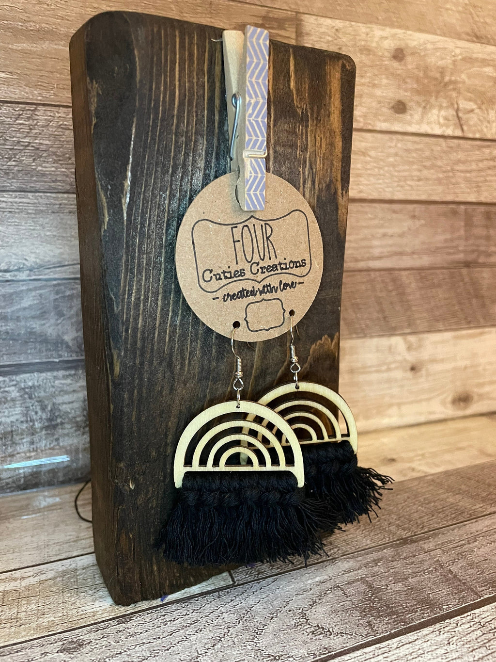 Wooden Rainbow Macrame Earrings