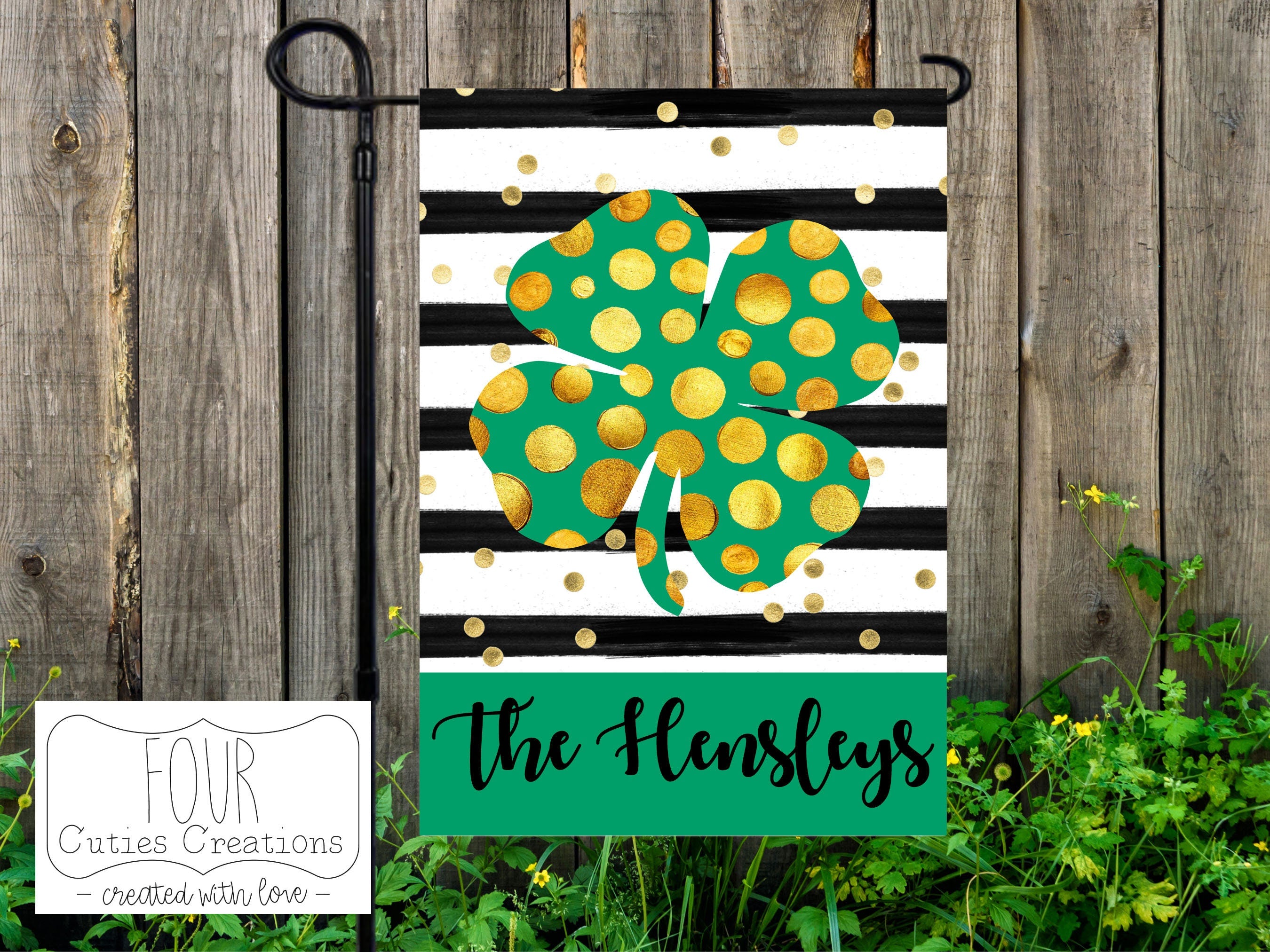 Shamrock and Stripes Personalized Garden Flag