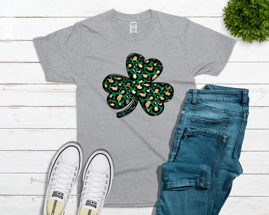 Glitter Leopard Shamrock Tee