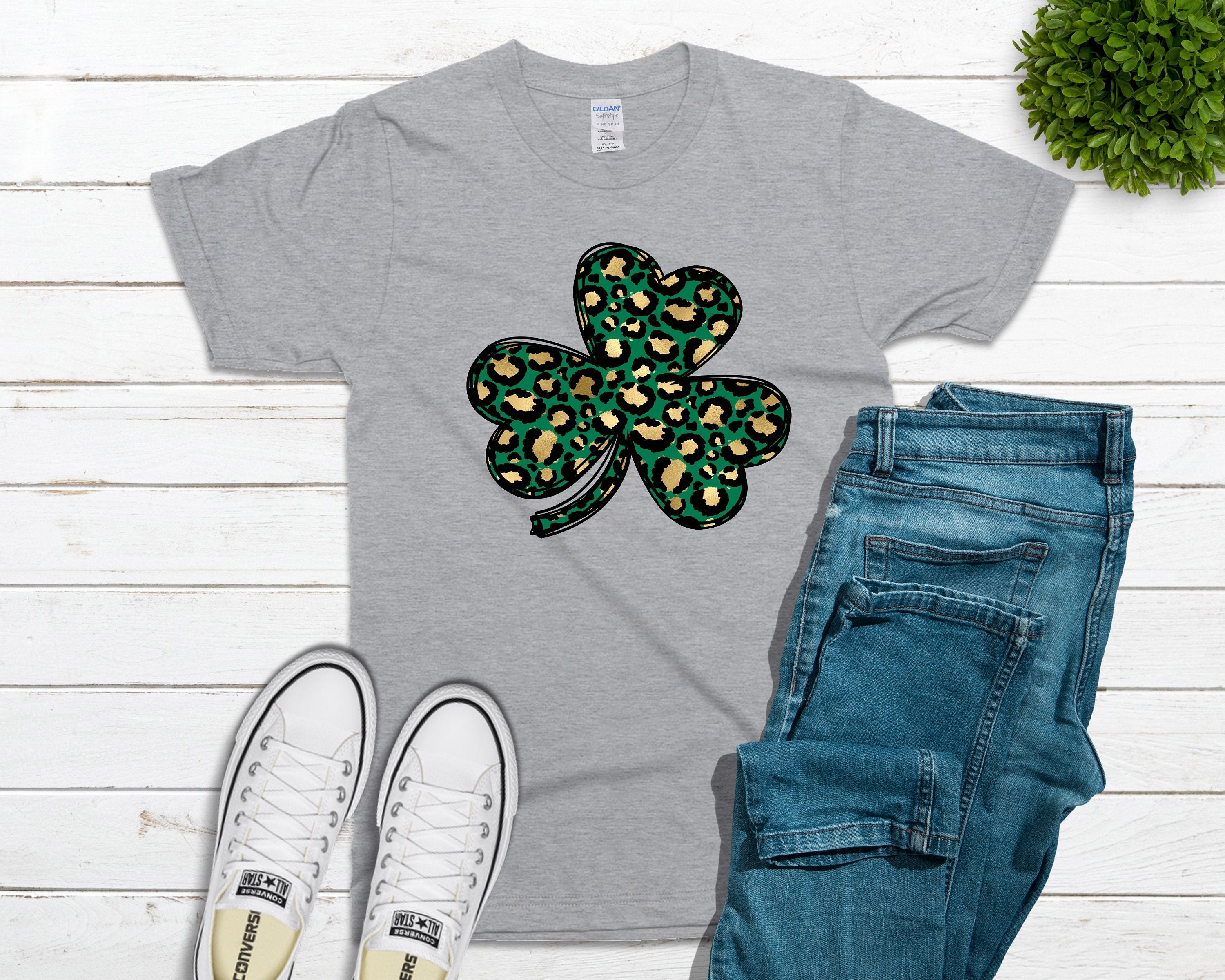 Glitter Leopard Shamrock Tee