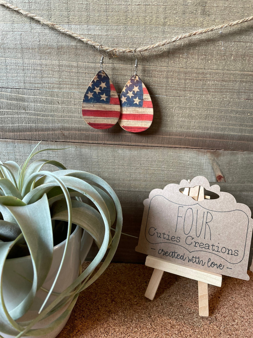 American Flag Wooden Earrings
