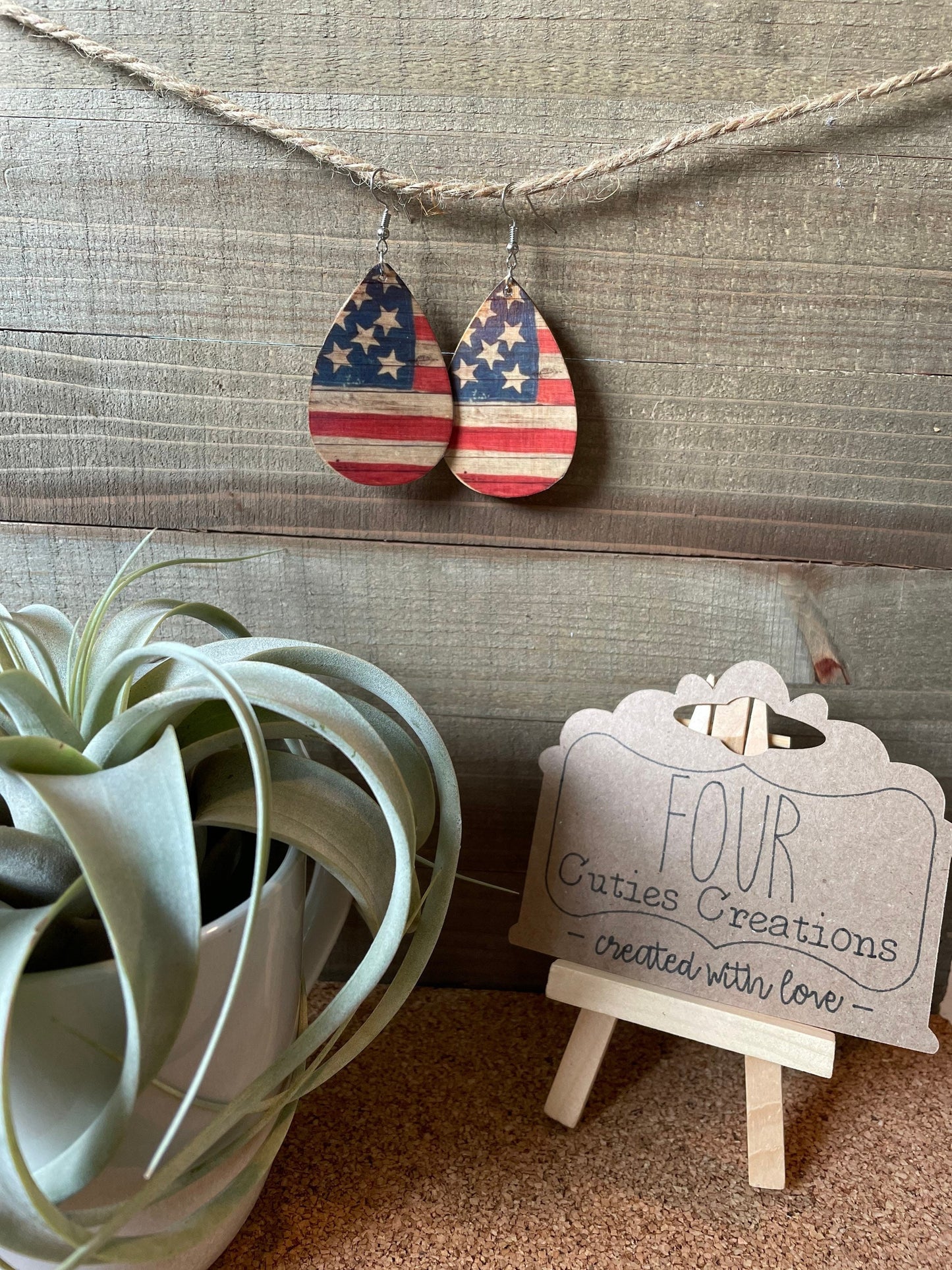 American Flag Wooden Earrings