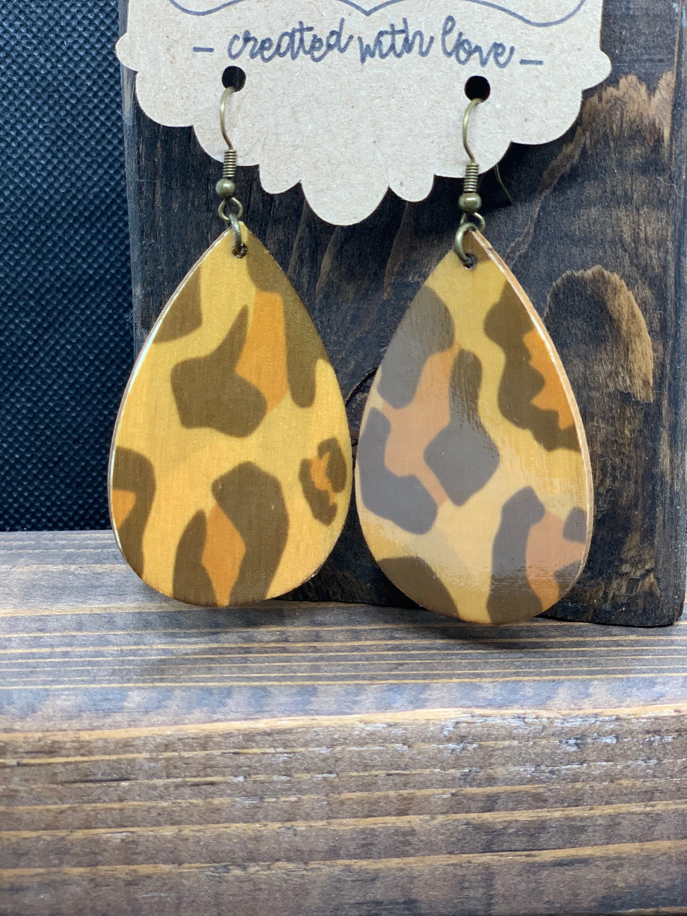 Animal Print Wooden Earrings