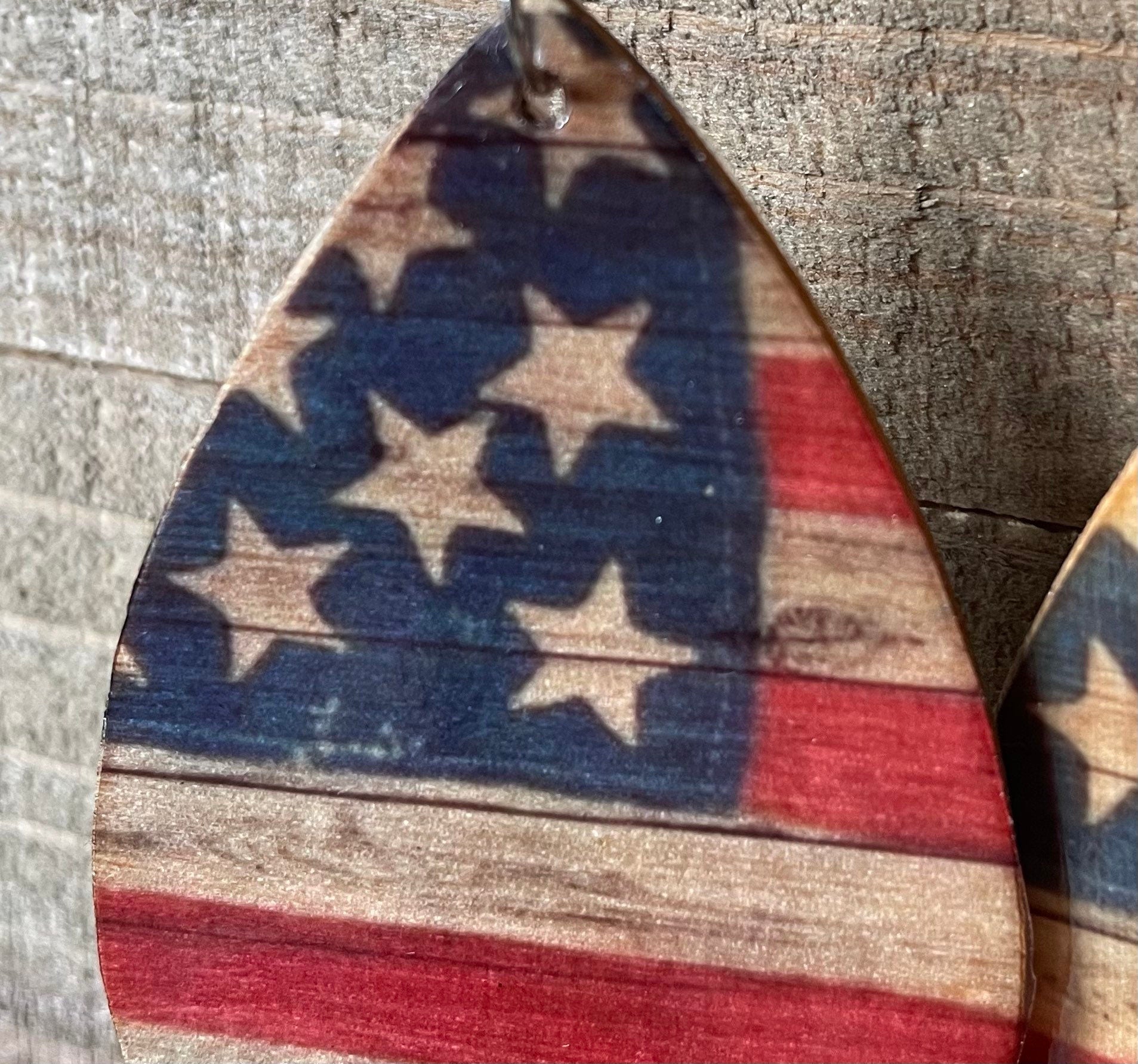 American Flag Wooden Earrings
