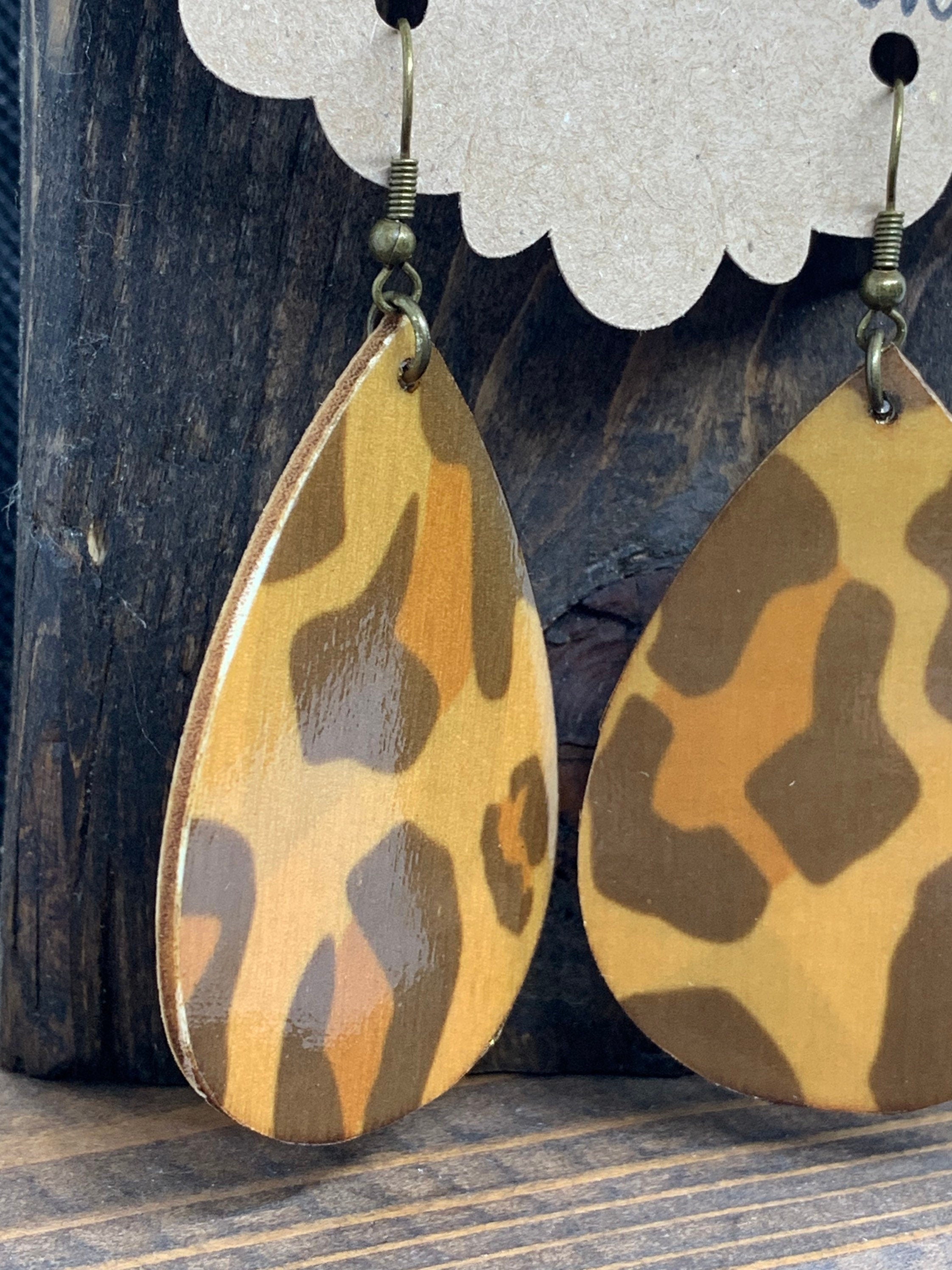 Animal Print Wooden Earrings