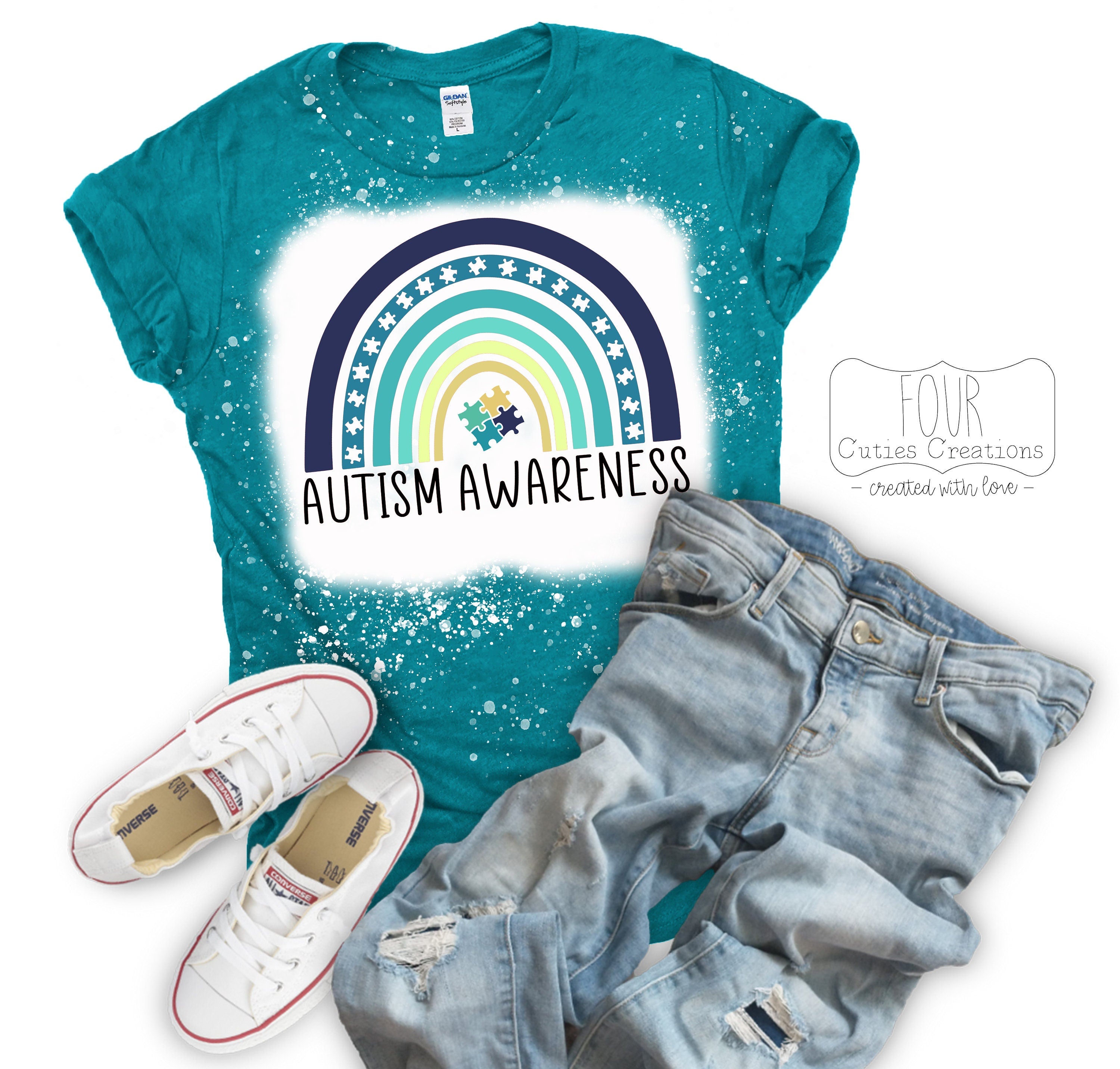 Autism Rainbow Bleach Dye Tee