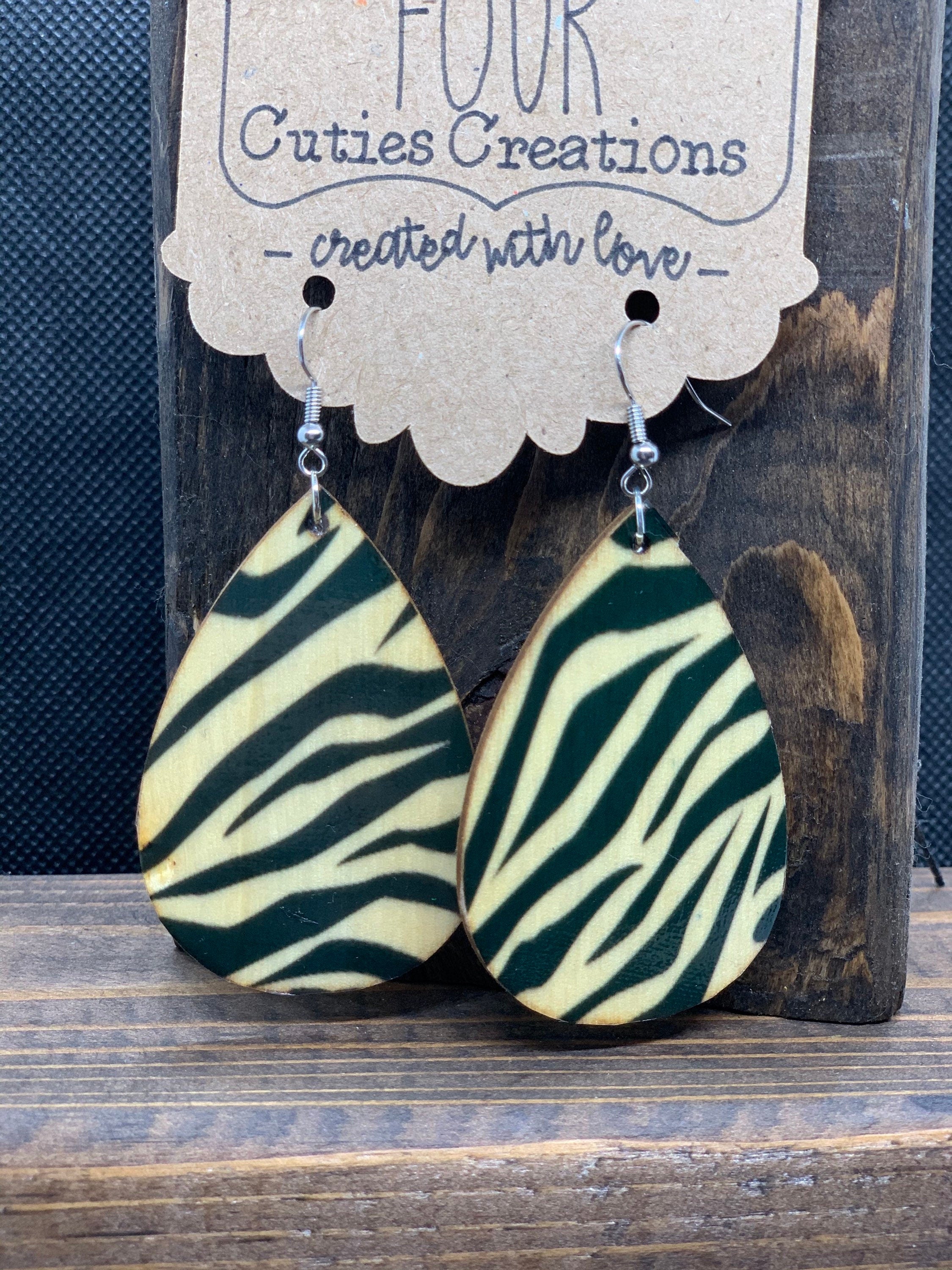 Animal Print Wooden Earrings