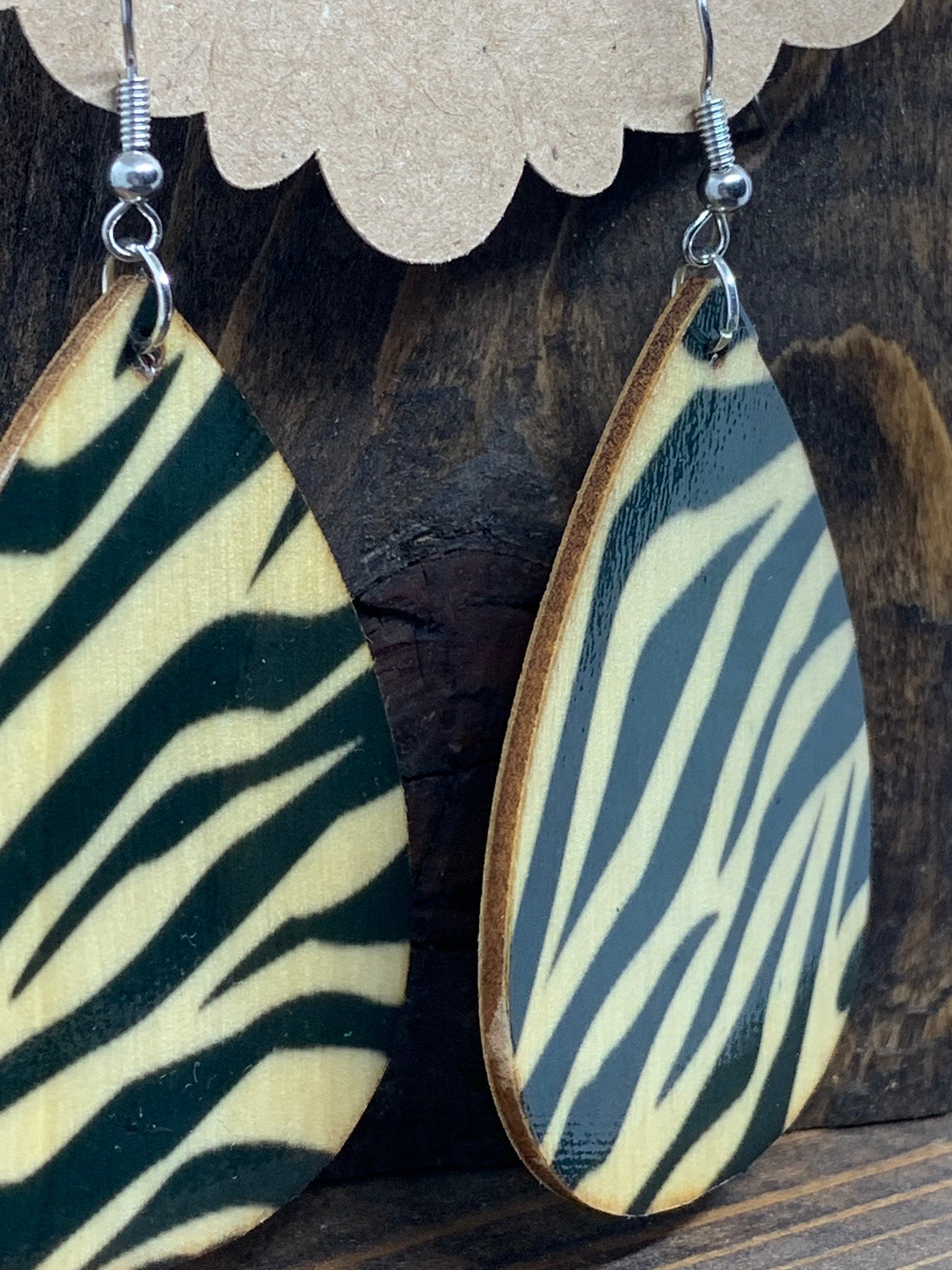 Animal Print Wooden Earrings