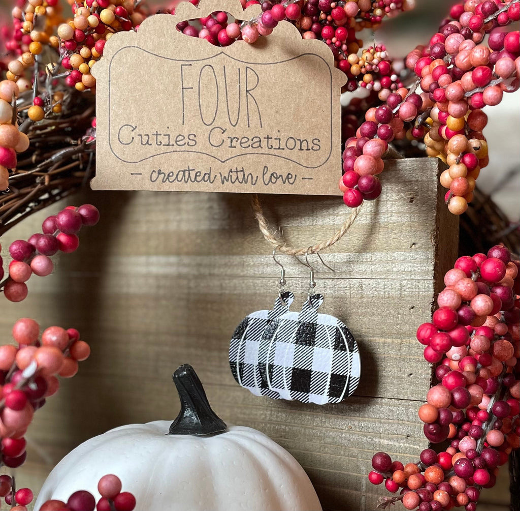 Plaid Pumpkin Faux Leather Earrings