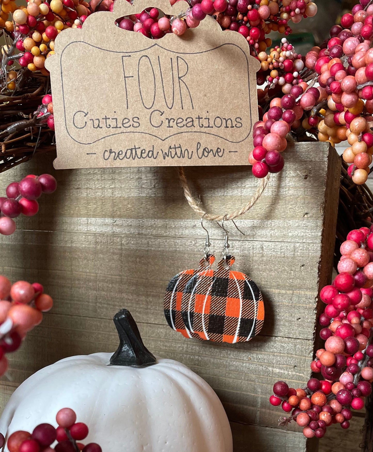 Plaid Pumpkin Faux Leather Earrings