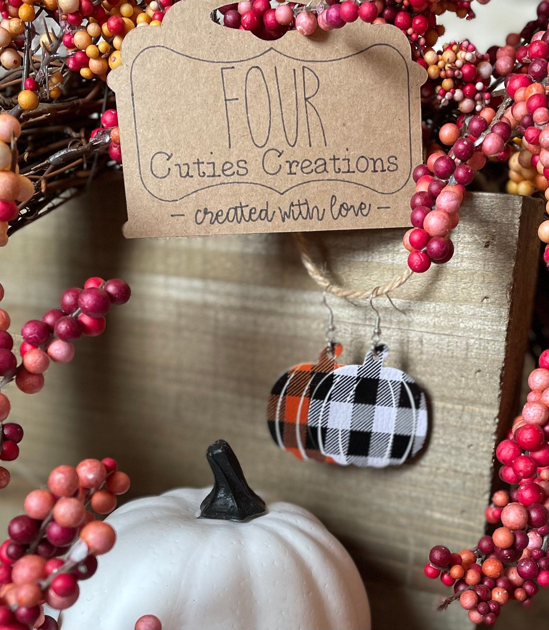 Plaid Pumpkin Faux Leather Earrings