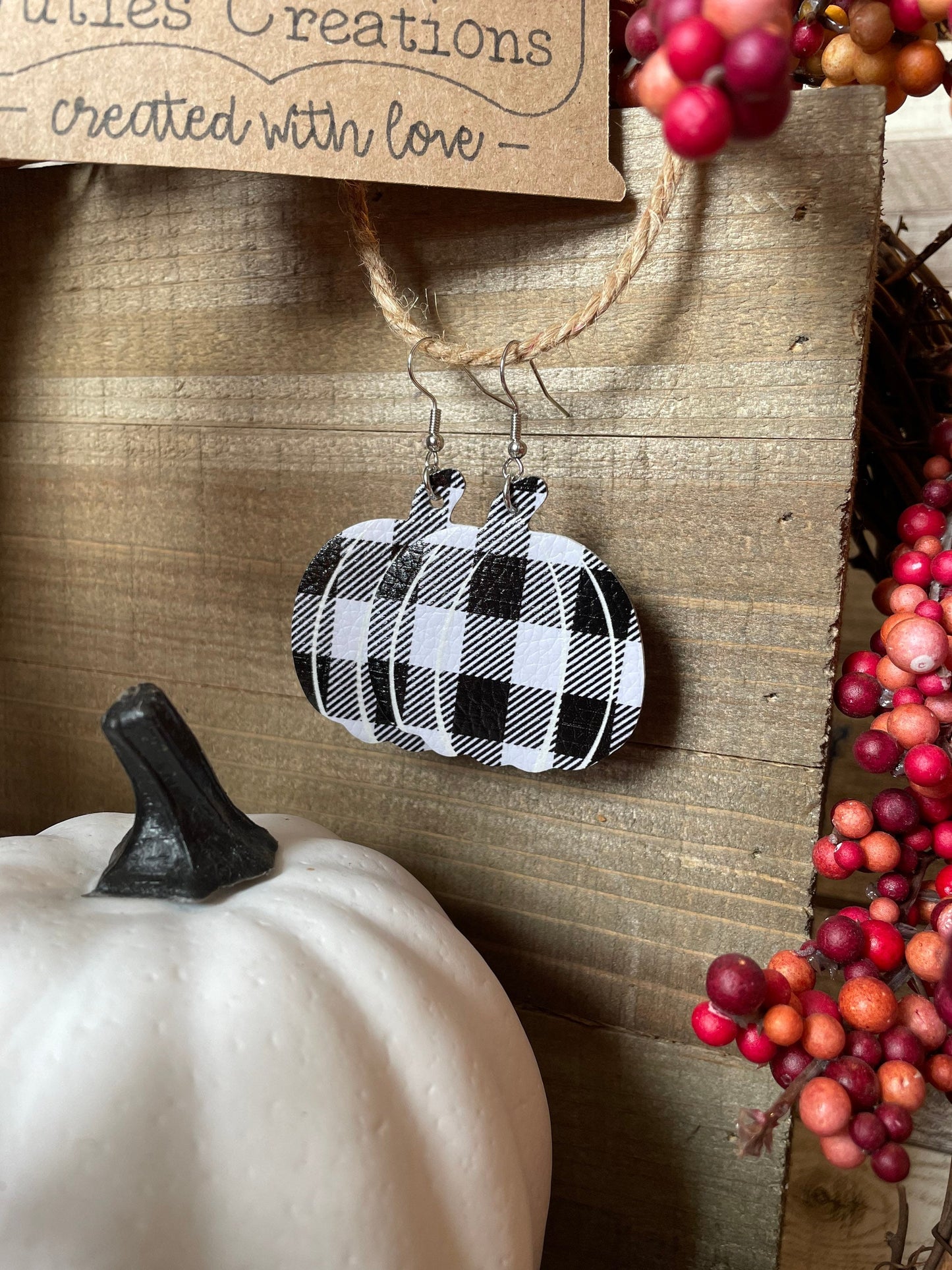 Plaid Pumpkin Faux Leather Earrings