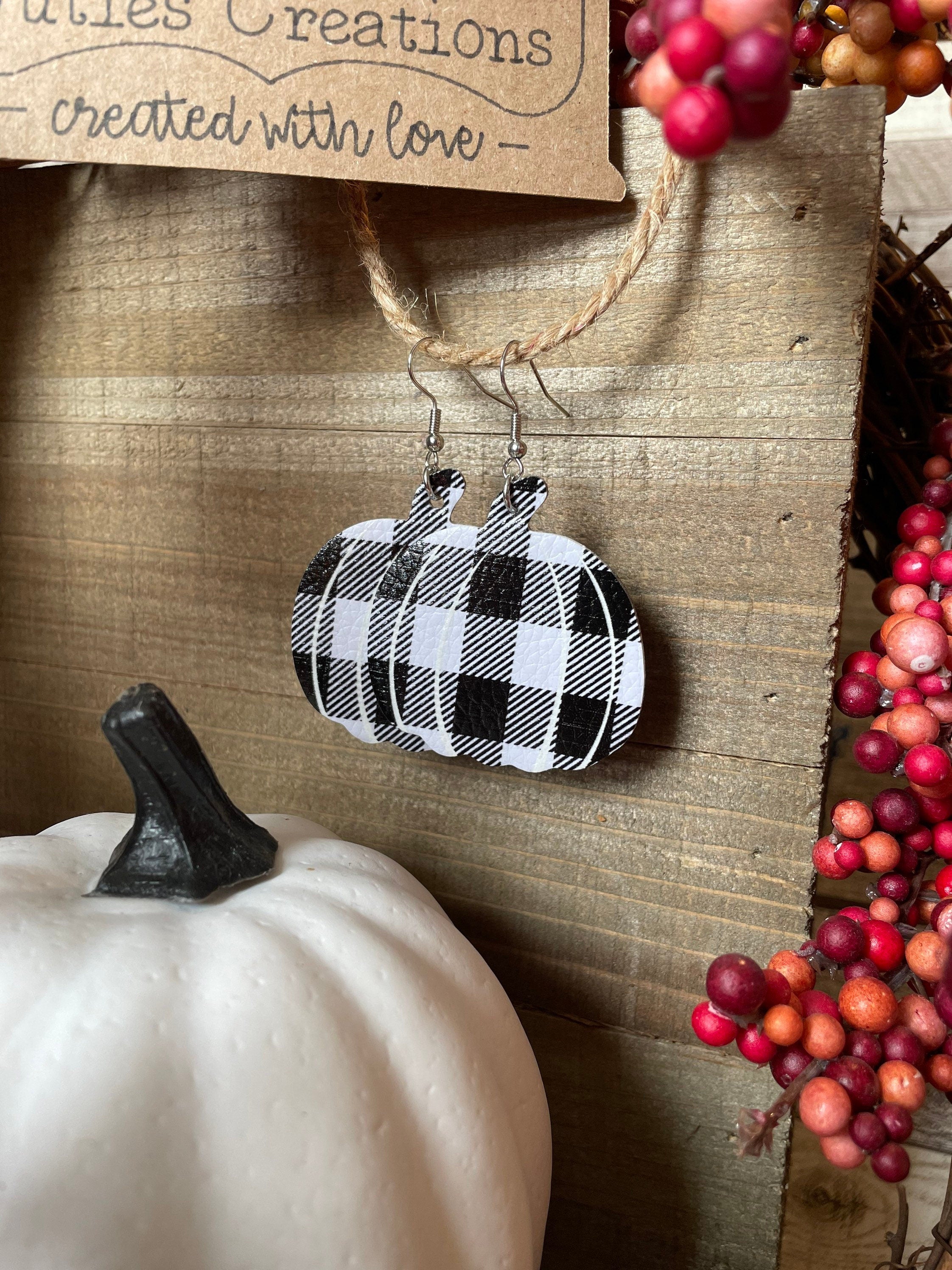 Plaid Pumpkin Faux Leather Earrings