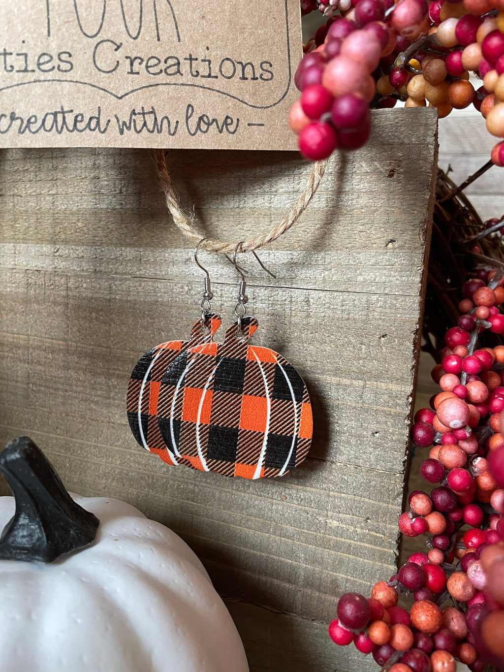 Plaid Pumpkin Faux Leather Earrings