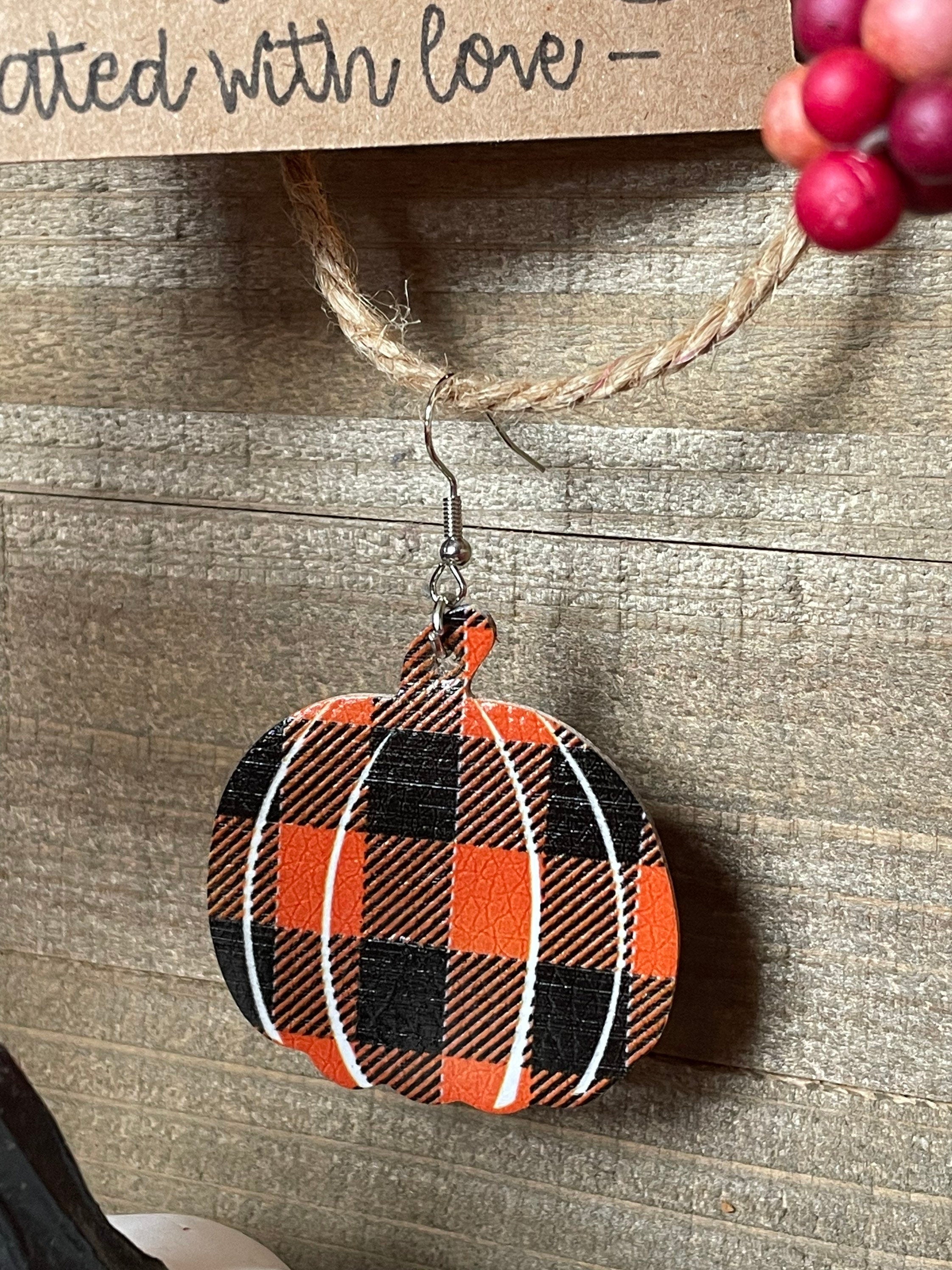 Plaid Pumpkin Faux Leather Earrings