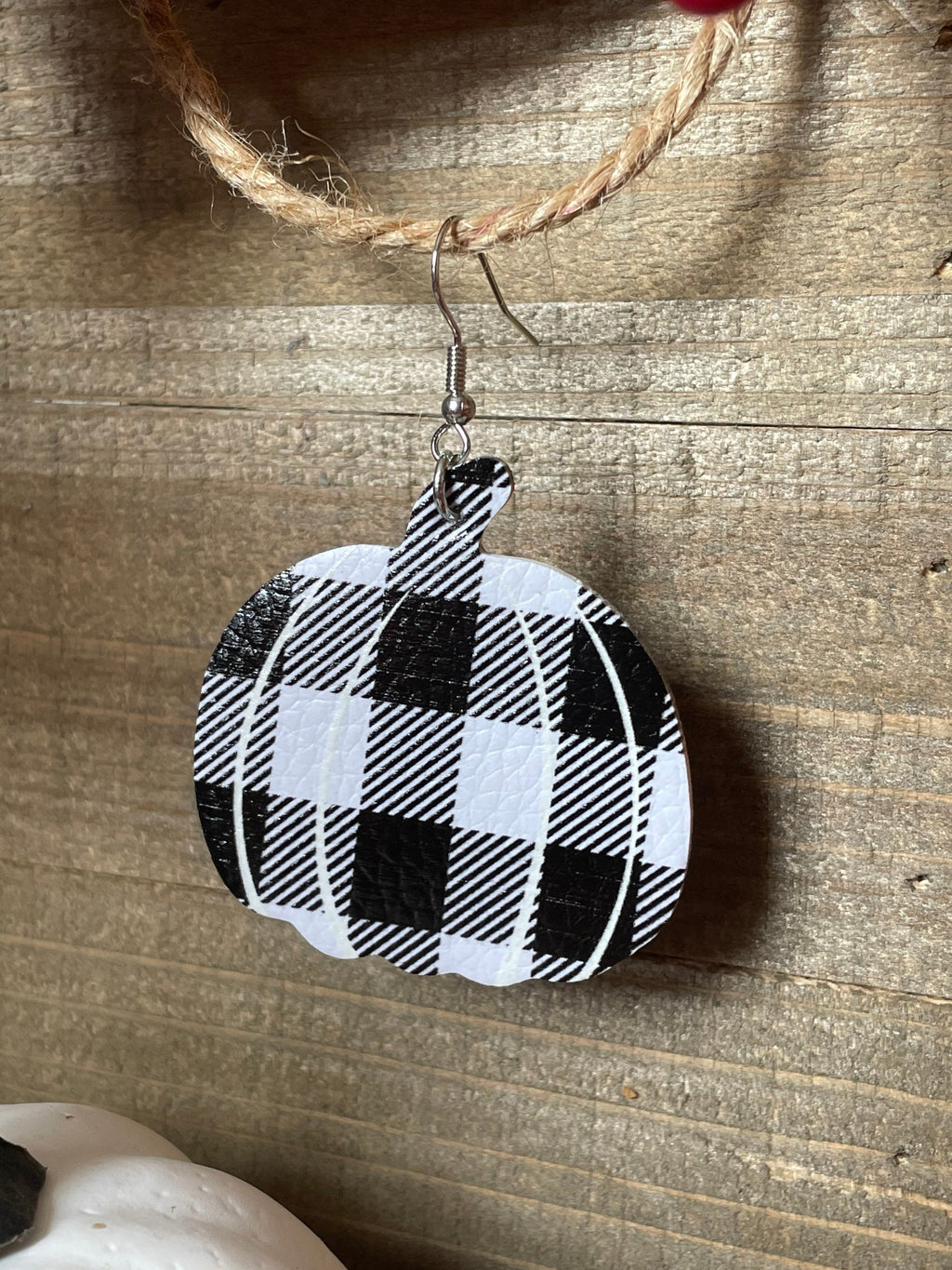 Plaid Pumpkin Faux Leather Earrings