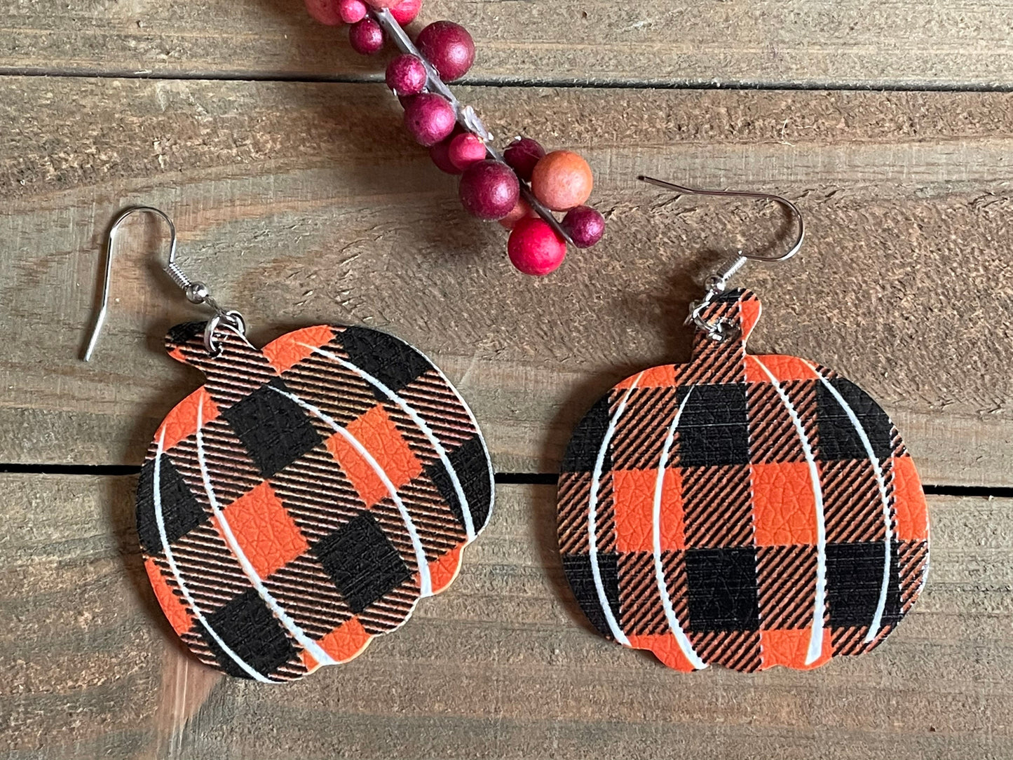 Plaid Pumpkin Faux Leather Earrings
