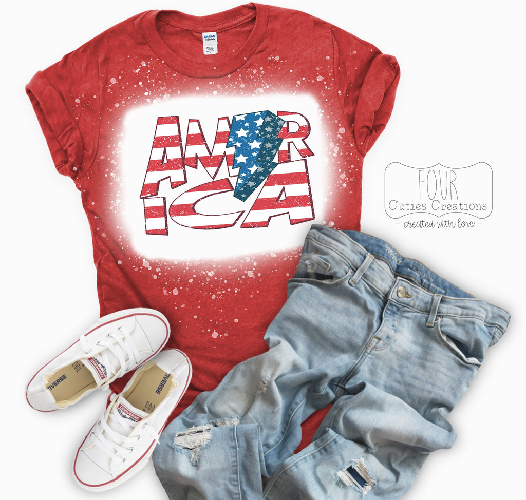 America Lightning Bolt 4th of July (Bleached or Solid) Tee