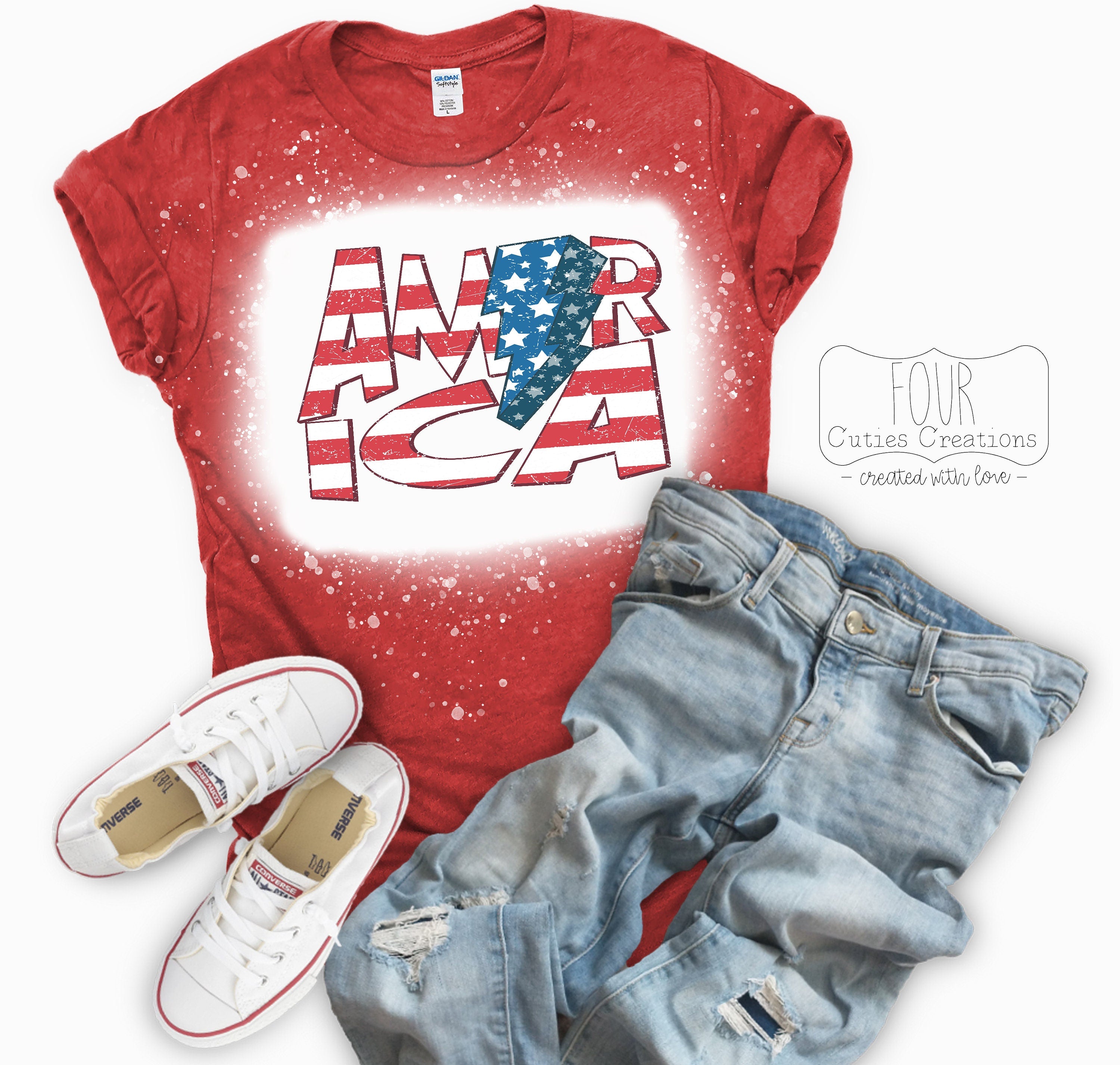America Lightning Bolt 4th of July (Bleached or Solid) Tee