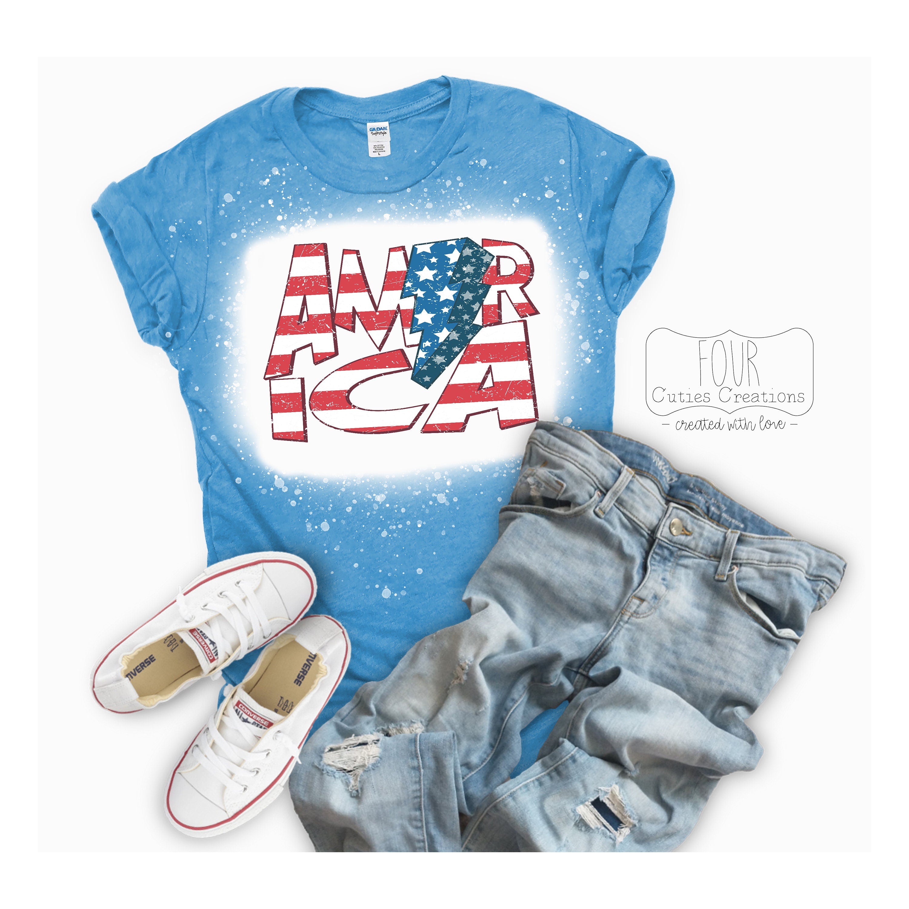 America Lightning Bolt 4th of July (Bleached or Solid) Tee
