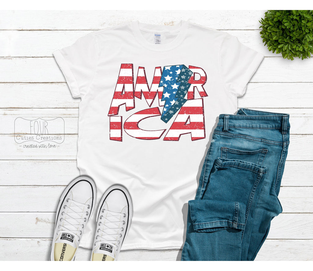 America Lightning Bolt 4th of July (Bleached or Solid) Tee