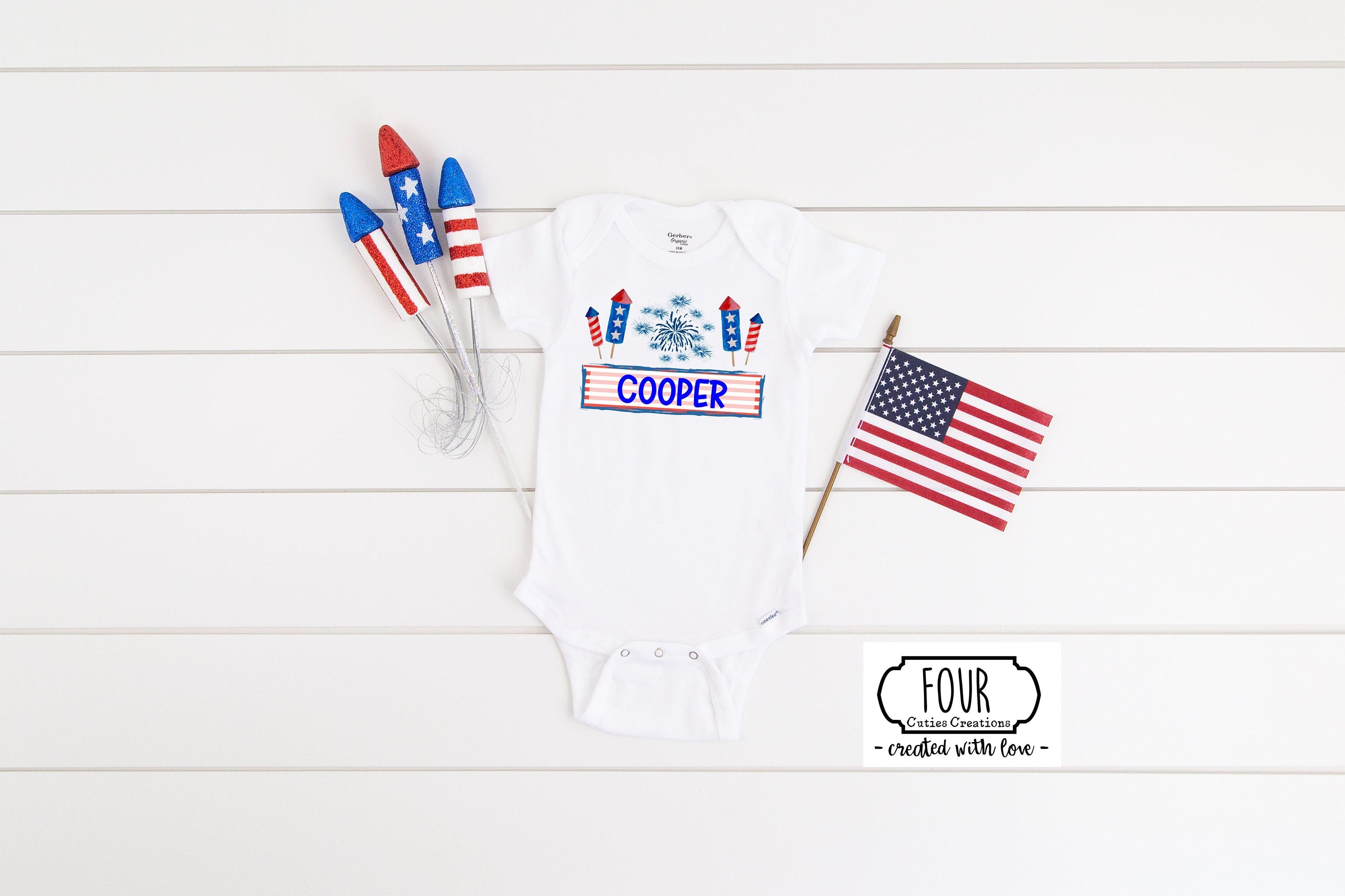 Personalized Fourth of July Patriotic Baby Onesie