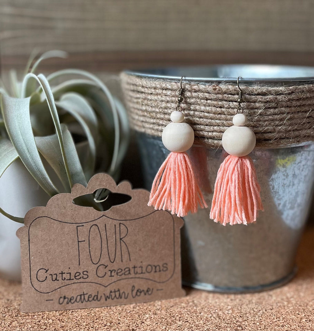 Wood Bead Tassel Earrings