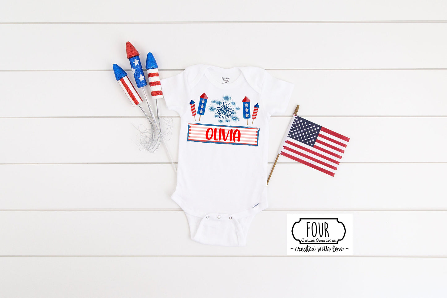 Personalized Fourth of July Patriotic Baby Onesie