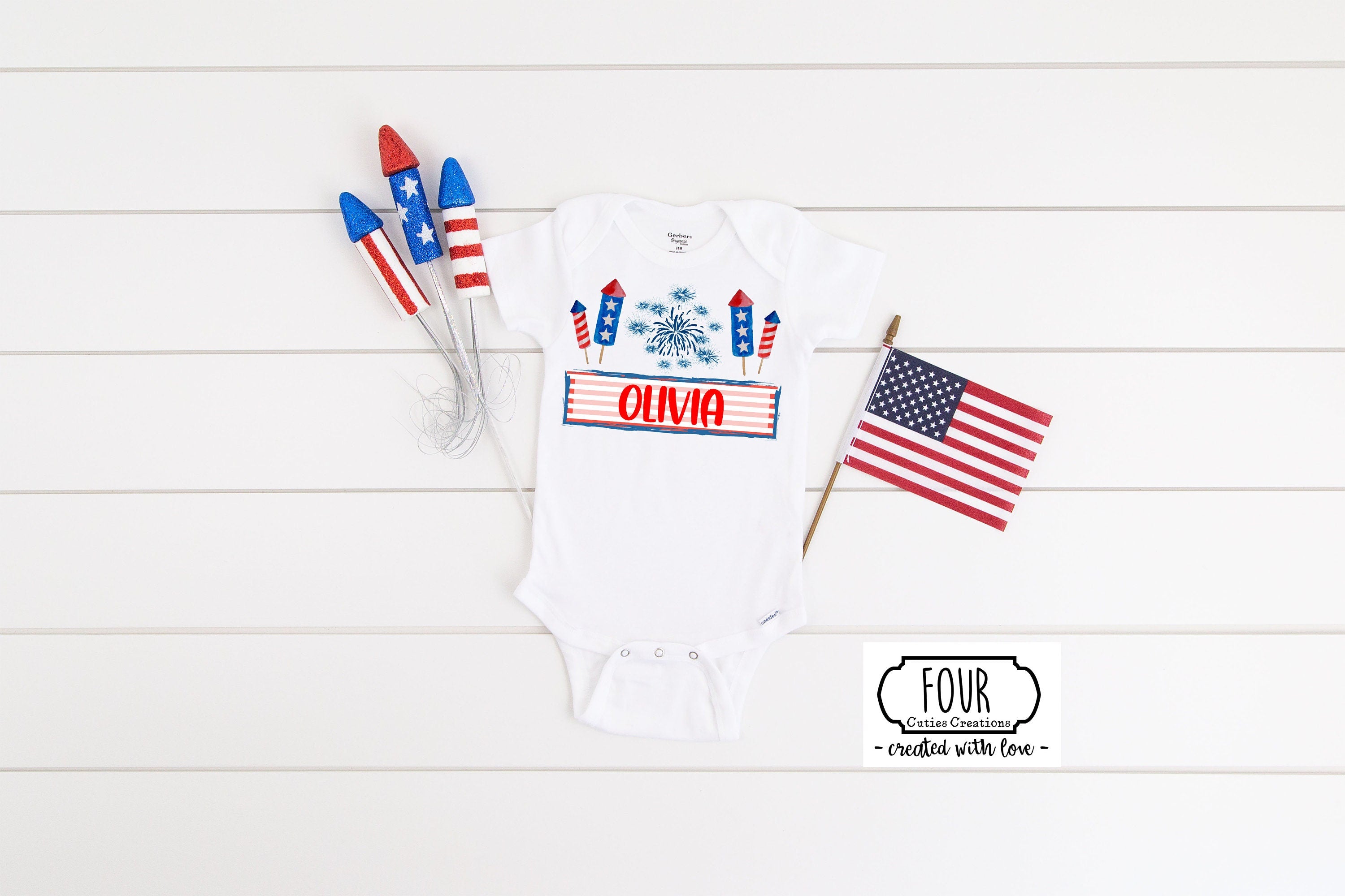 Personalized Fourth of July Patriotic Baby Onesie