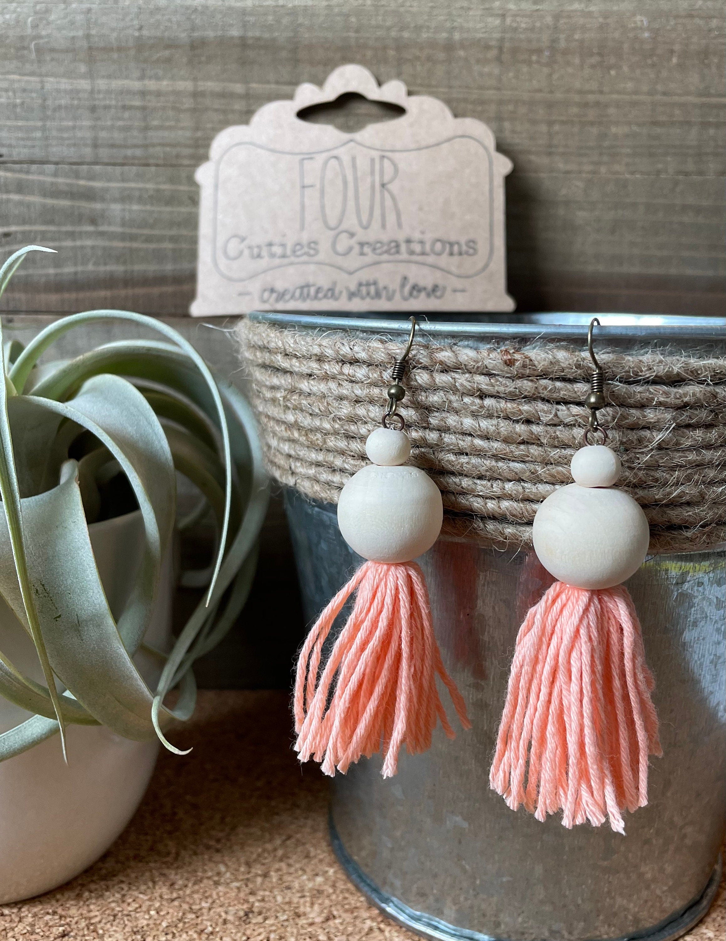 Wood Bead Tassel Earrings