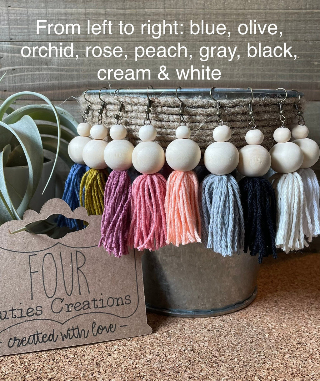 Wood Bead Tassel Earrings